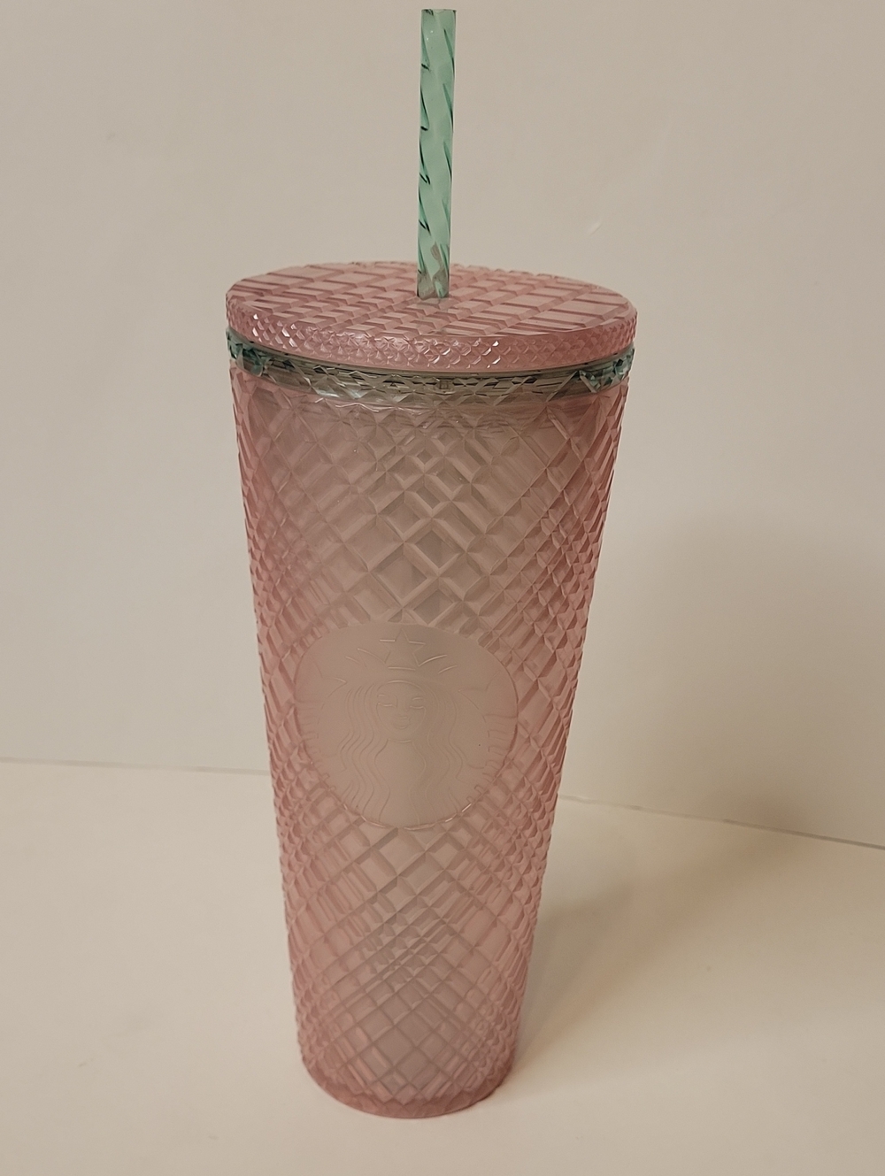 Starbucks Pink Textured Cold Cup with Mint Green Straw